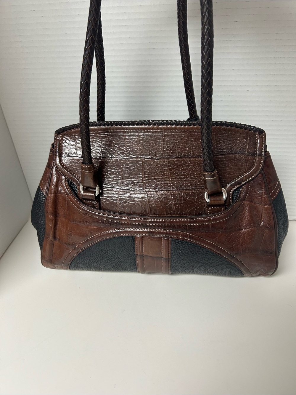 Vintage Brighton Brown & Black Croc-Embossed Leather Western Shoulder Bag - Picture 5 of 9